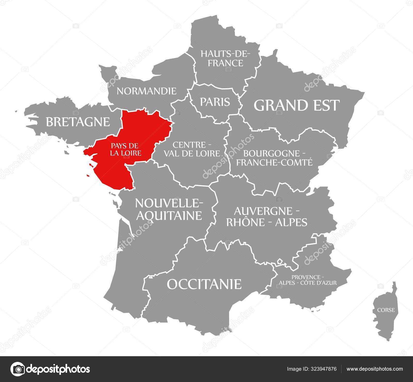 Map Of Pays De La Loire Pays De La Loire Red Highlighted In Map Of France Stock Photo By  ©Ingomenhard 323947876