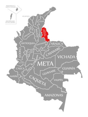 Kolombiya haritasında Norte de Santander kırmızısı vurgulandı