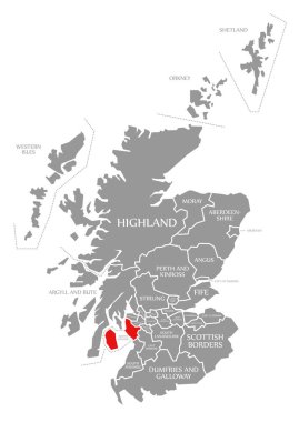 İskoçya haritasında Kuzey Ayrshire kırmızısı vurgulandı