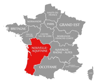 Fransa haritasında Yeni Akitanya kırmızısı vurgulandı