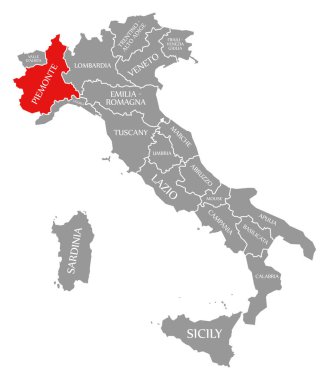 İtalya haritasında Piedmont kırmızısı vurgulandı