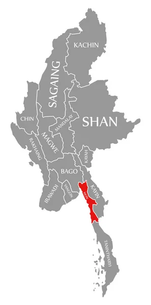 Mon red highlighted in map of Myanmar — ストック写真