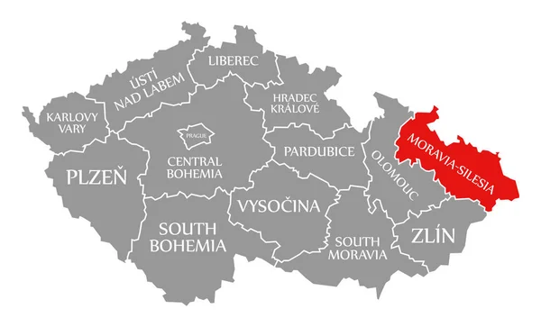 Moravia Silesia vermelho destaque no mapa de República Checa — Fotografia de Stock