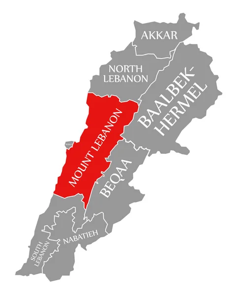 Mount Lebanon punainen korostettu kartalla Libanonin — kuvapankkivalokuva