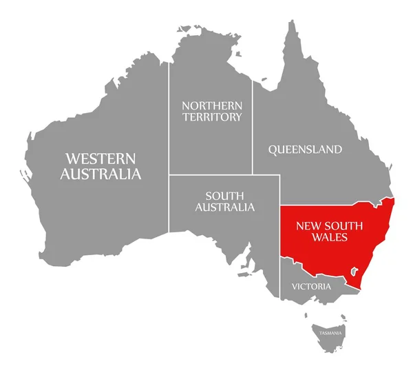 Uusi Etelä-Wales punainen korostettu kartalla Australia — kuvapankkivalokuva