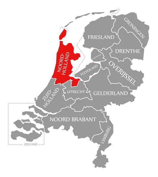Noord Holland czerwony zaznaczony na mapie Holandii — Zdjęcie stockowe