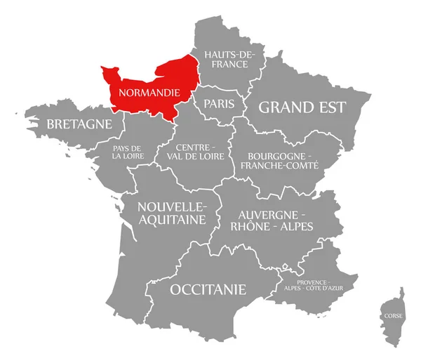 Normandie piros kiemelte a térképen Franciaország — Stock Fotó