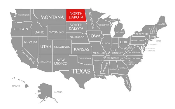 North Dakota rosso evidenziato nella mappa degli Stati Uniti di Amer — Foto Stock