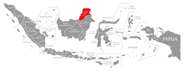 Βόρειο Kalimantan κόκκινο τονίζεται στο χάρτη της Ινδονησίας — Φωτογραφία Αρχείου