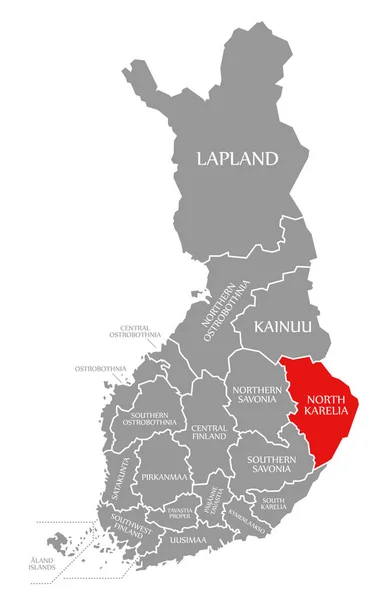 Norte de Karelia rojo resaltado en el mapa de Finlandia — Foto de Stock