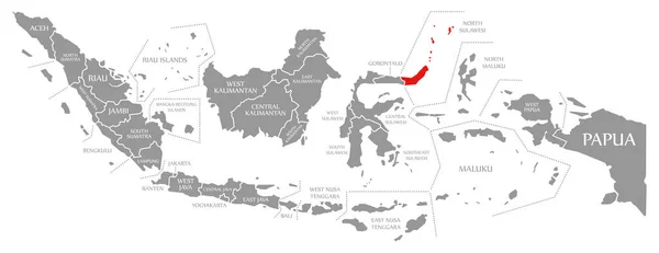 Nord Sulawesi rosso evidenziato nella mappa di Indonesia — Foto Stock