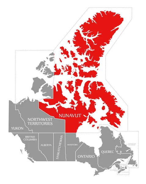Kanada haritasında Nunavut kırmızısı vurgulandı — Stok fotoğraf