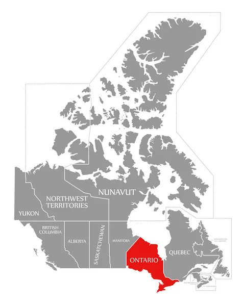 Ontario rouge mis en évidence dans la carte du Canada — Photo