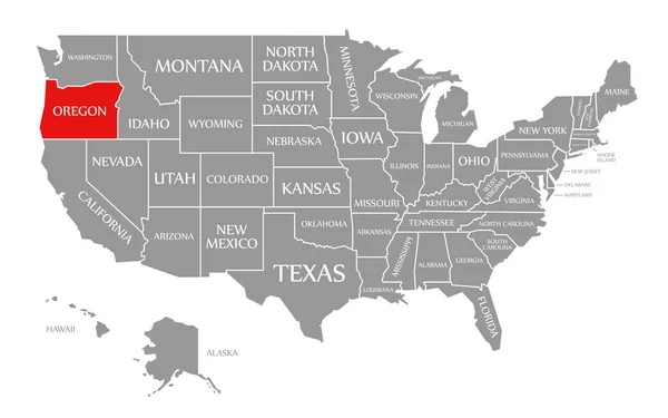 Oregon kırmızısı Amerika Birleşik Devletleri haritasında vurgulandı — Stok fotoğraf