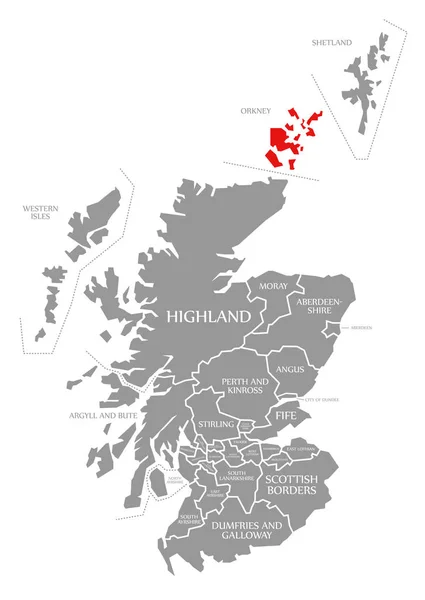 Orkney rojo resaltado en el mapa de Escocia Reino Unido — Foto de Stock