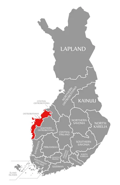 Vermelho de ostrobótnia destacado no mapa da Finlândia — Fotografia de Stock