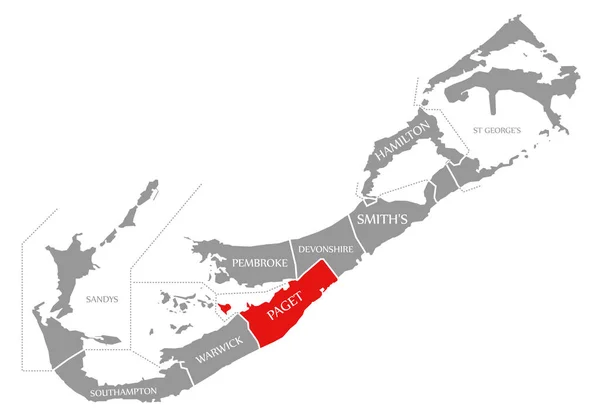 Paget rot in der Karte von Bermuda hervorgehoben — Stockfoto
