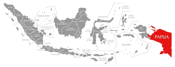Красный цвет Папуа на карте Индонезии — стоковое фото
