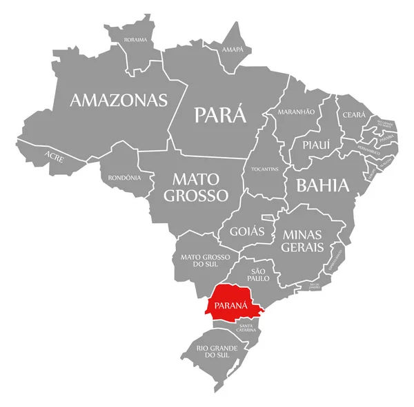 Paraná rojo resaltado en el mapa de Brasil — Foto de Stock