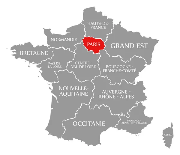 Fransa haritasında Paris kırmızısı vurgulandı — Stok fotoğraf