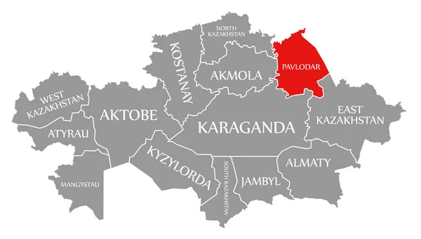 Pavlodar rouge mis en évidence dans la carte de Kazakhstan — Photo