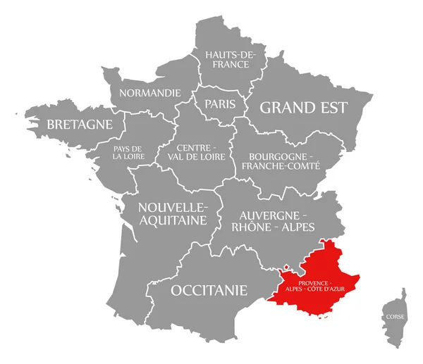 Provence - Alpler - Fransa haritasında Cote d 'Azur kırmızısı vurgulandı — Stok fotoğraf