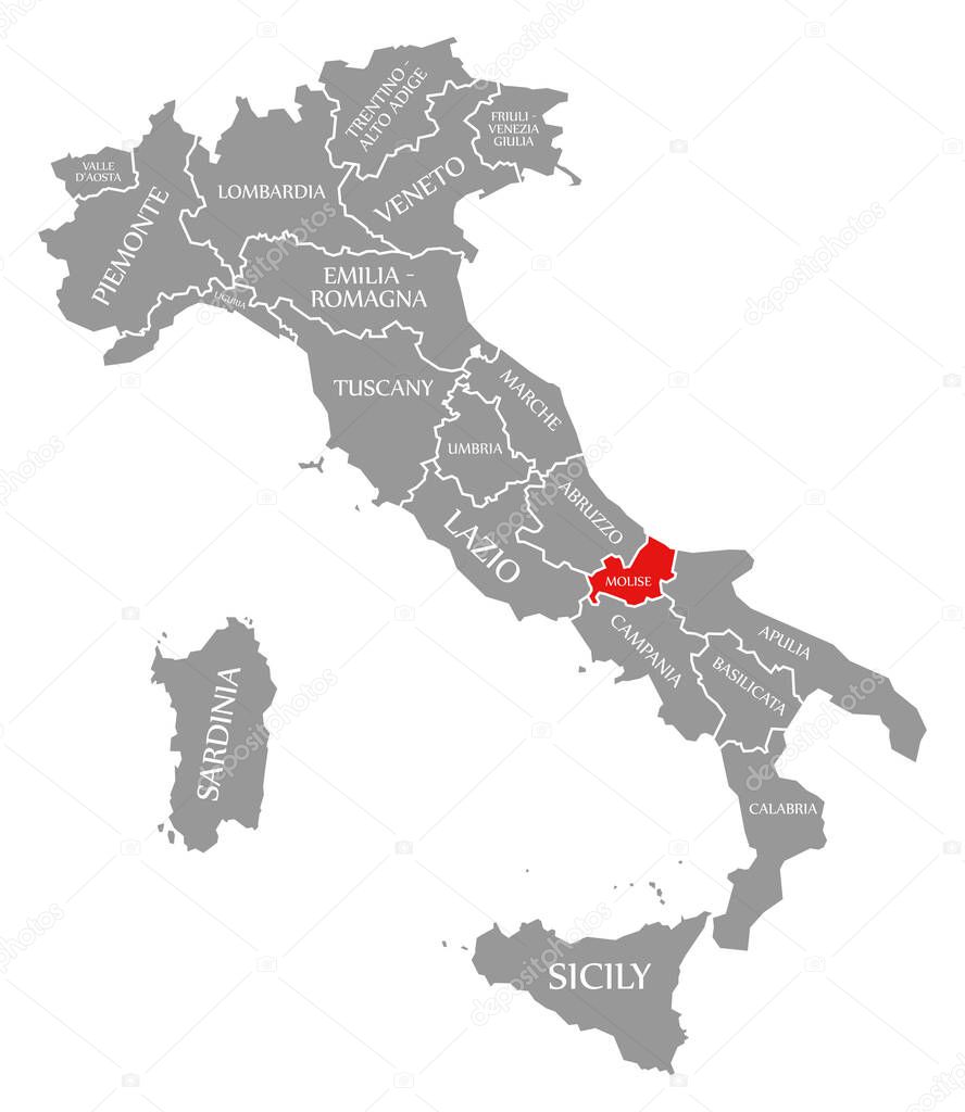 Molise red highlighted in map of Italy