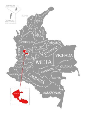 Kolombiya haritasında Risaralda kırmızısı vurgulandı