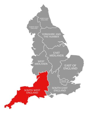 Güney Batı İngiltere İngiltere haritasında kırmızı vurgulandı Uk