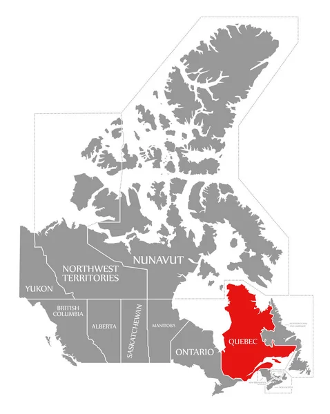 Κεμπέκ κόκκινο τονίζεται στο χάρτη του Καναδά — Φωτογραφία Αρχείου