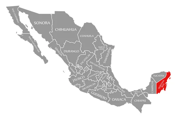 Quintana Roo rojo resaltado en el mapa de México —  Fotos de Stock