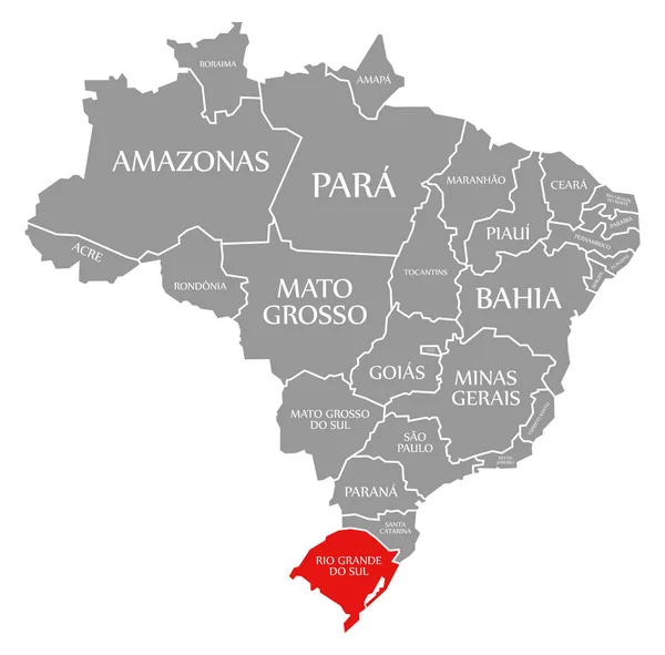 Rio Grande do Sul κόκκινο τονίζεται στο χάρτη της Βραζιλίας — Φωτογραφία Αρχείου