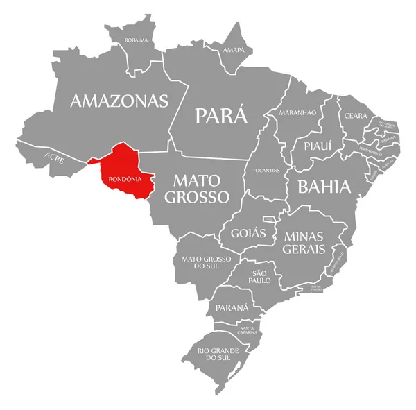 Rondonia czerwony zaznaczony na mapie Brazylii — Zdjęcie stockowe