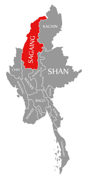 Sagaing red highlighted in map of Myanmar