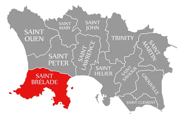 Saint Brelade rojo resaltado en el mapa de Jersey — Foto de Stock