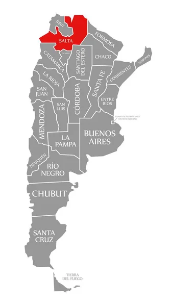 Salta vermelho destaque no mapa de Argentina — Fotografia de Stock