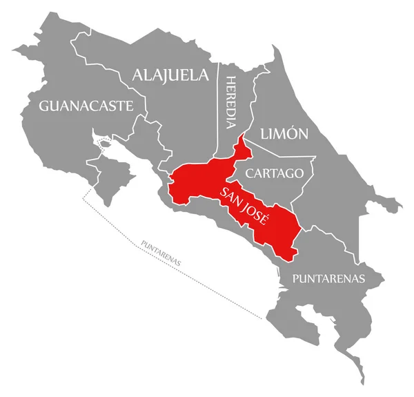 San Jose red highlighted in map of Costa Rica — 图库照片