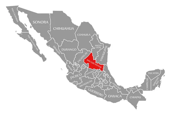 San Luis Potosi rouge mis en évidence dans la carte de Mexique — Photo