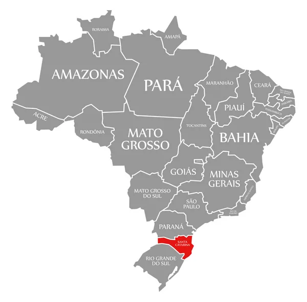 Santa Catarina rojo resaltado en el mapa de Brasil — Foto de Stock