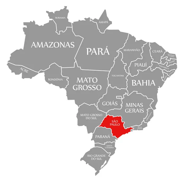 San Paolo rosso evidenziato nella mappa di Brasile — Foto Stock