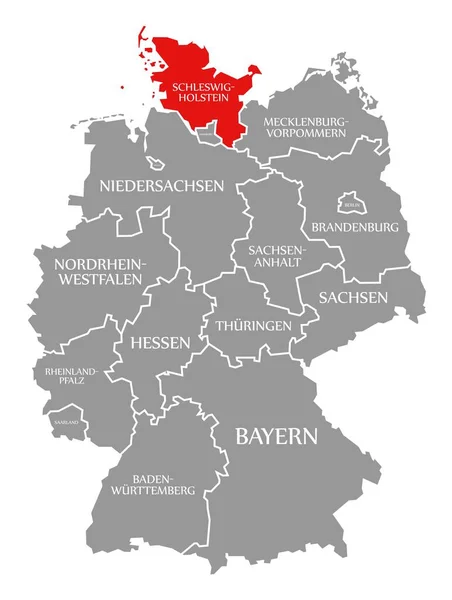 Schleswig Holstein červená zvýrazněná na mapě Německa — Stock fotografie