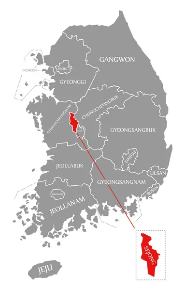 На карте Южной Кореи Седжон отмечен красным цветом — стоковое фото