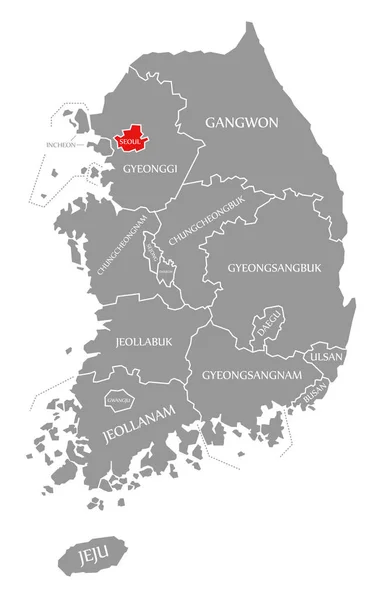 Σεούλ κόκκινο τονίζεται στο χάρτη της Νότιας Κορέας — Φωτογραφία Αρχείου