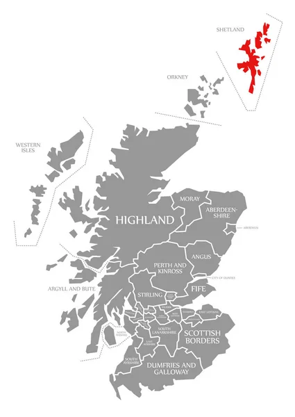 Shetland rojo resaltado en el mapa de Escocia Reino Unido — Foto de Stock