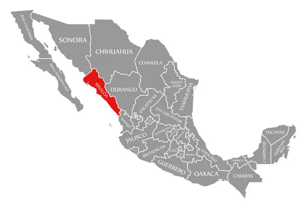 Meksika haritasında Sinaloa kırmızısı vurgulandı — Stok fotoğraf