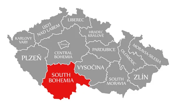 Boemia Meridionale rosso evidenziato nella mappa di Repubblica Ceca — Foto Stock