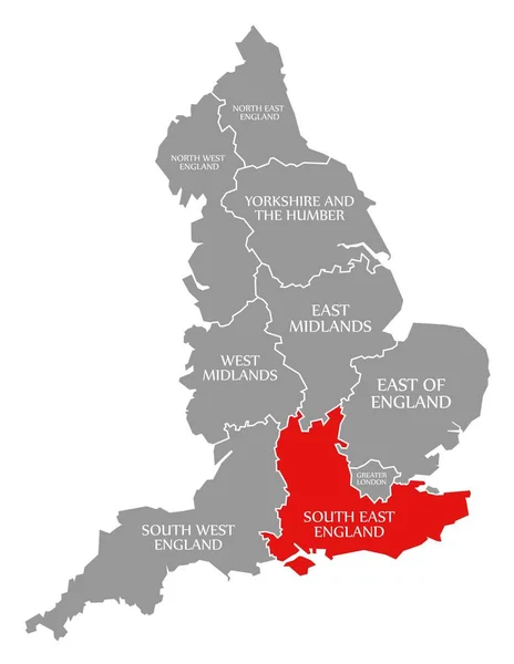 Sudeste da Inglaterra vermelho destacado no mapa da Inglaterra Reino Unido — Fotografia de Stock