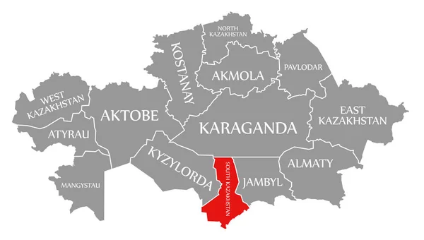 Kazajstán del Sur rojo resaltado en el mapa de Kazajstán — Foto de Stock