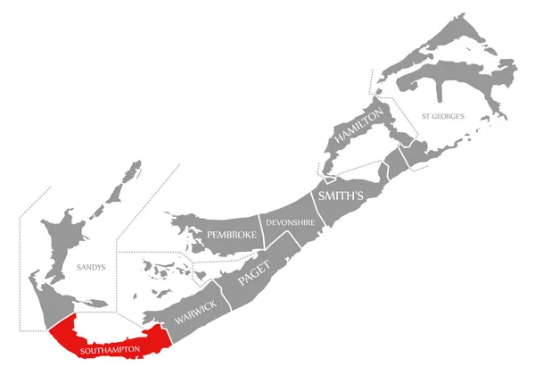 Southampton rot auf der Karte von Bermuda hervorgehoben — Stockfoto