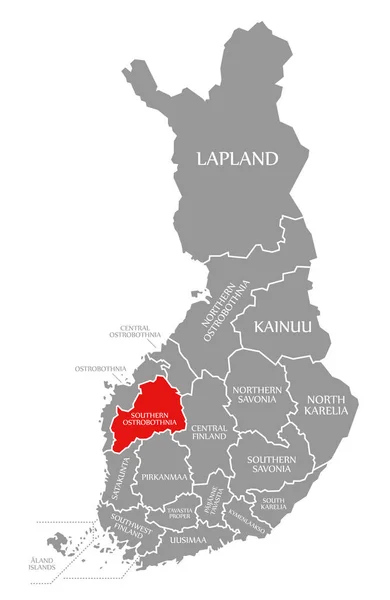 Ostrobótnia do Sul vermelho destacado no mapa da Finlândia — Fotografia de Stock